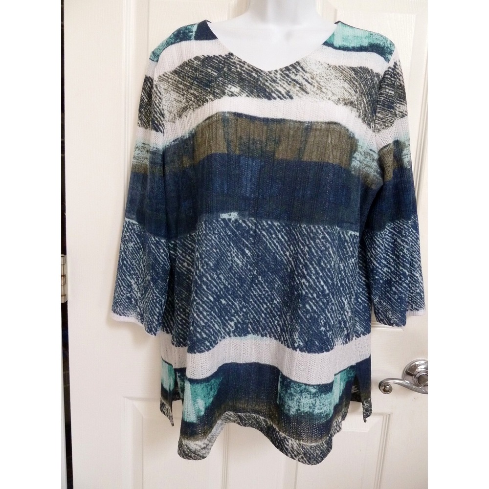 EASYWEAR BY CHICO'S Sz 3=16/18, XL Knit Top Lined Large Striped V-Neck Tunic